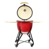 Gratar gradina cu carbuni, grill rotund, ceramic, cu roti, capac, rafturi, 128x80x120 cm, Kamado L-size