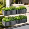 Set 3 jardiniere decorative cu suport metalic, sistem irigare,​​​​​​​ gri, 58x18x16.2 cm, Boardee Fencycase W