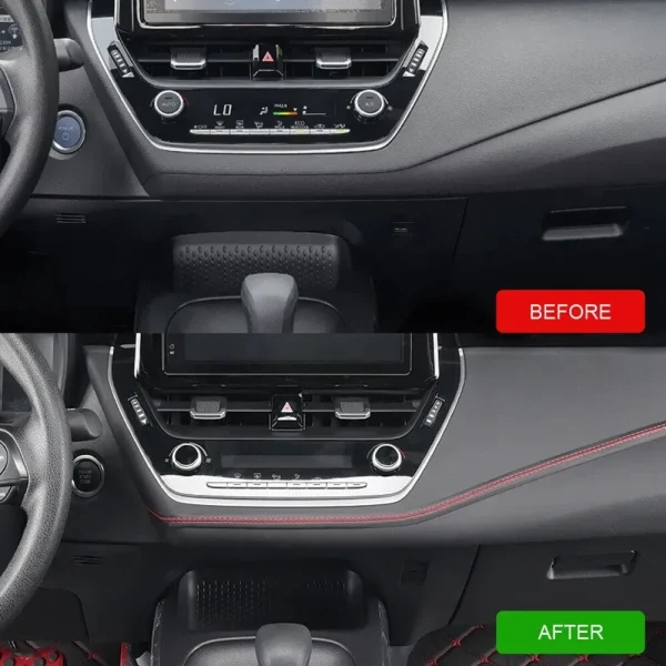 Banda decorativa pentru interiorul vehiculului, lungime 2m, din piele ecologica, culoare Neagra + cusatura Rosie