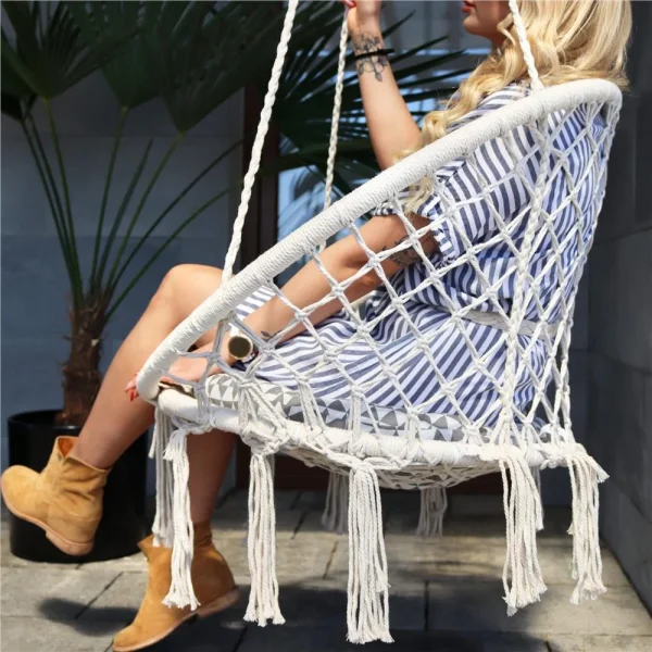 Hamac brazilian, tip scaun, Springos, crem, max 150kg, 79x80x120 cm