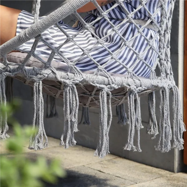 Hamac brazilian, tip scaun, Springos, gri, max 150kg, 79x80x120 cm