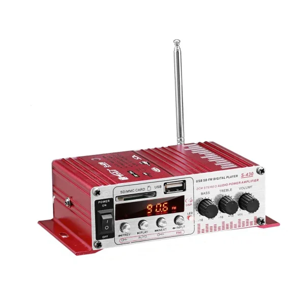 MINI amplificator auto, stereo, 12V, 40 W, radio FM, citire USB sau card SD, cu telecomanda