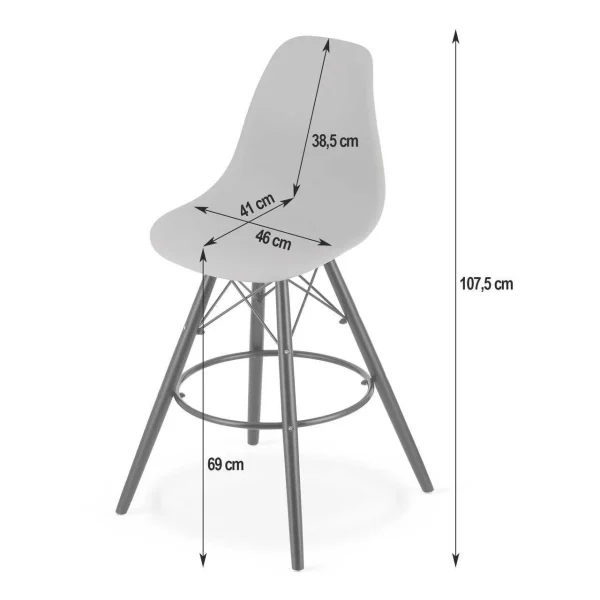 Scaun de bucatarie/bar, Artool, Lamal, PP gri, picioare lemn negru, 54x55x107.5 cm