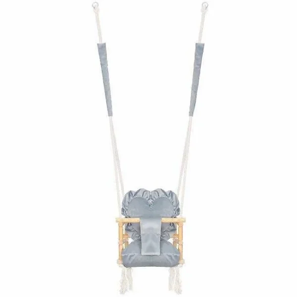 Leagan pentru copii, lemn, perna inima albastru deschis, 33.4x34.5x25 cm, Springos