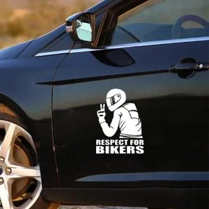 Sticker autoadeziv pentru vehicule Off Road, model "Respect For Bikers", dimensiune 17 x 12 cm, culoare Alba