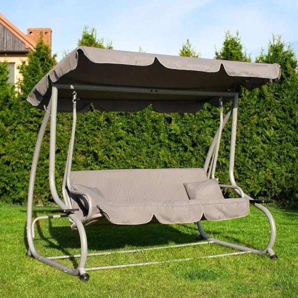 Balansoar gradina, Springos, Venezia, 3 locuri, gri, 190x125x163 cm, functie pat, max 280 kg