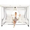 Balansoar gradina, Springos, 3 locuri, cu plasa insecte, crem, 220x120x160 cm, functie pat, max 280 kg