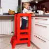 Inaltator multifunctional/ajutor de bucatarie pentru copii, ajustabil, lemn, rosu, 39x52x90 cm, Springos