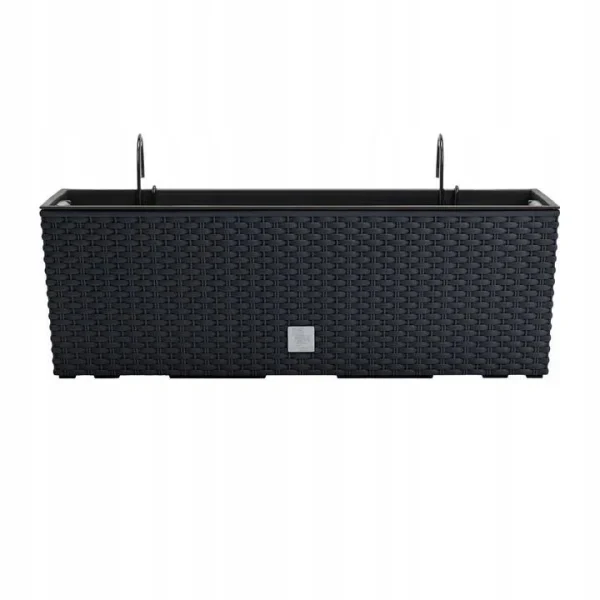 Jardiniera decorativa, suport metalic, imitatie ratan, antracit, 58x18x19.5 cm, Rato Case W