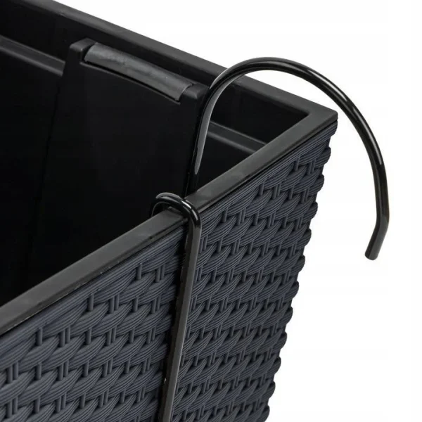 Jardiniera decorativa, suport metalic, imitatie ratan, antracit, 58x18x19.5 cm, Rato Case W