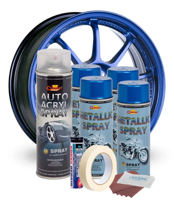 Kit complet reparatie si vopsire jante culoare Albastru Metalizat, V4