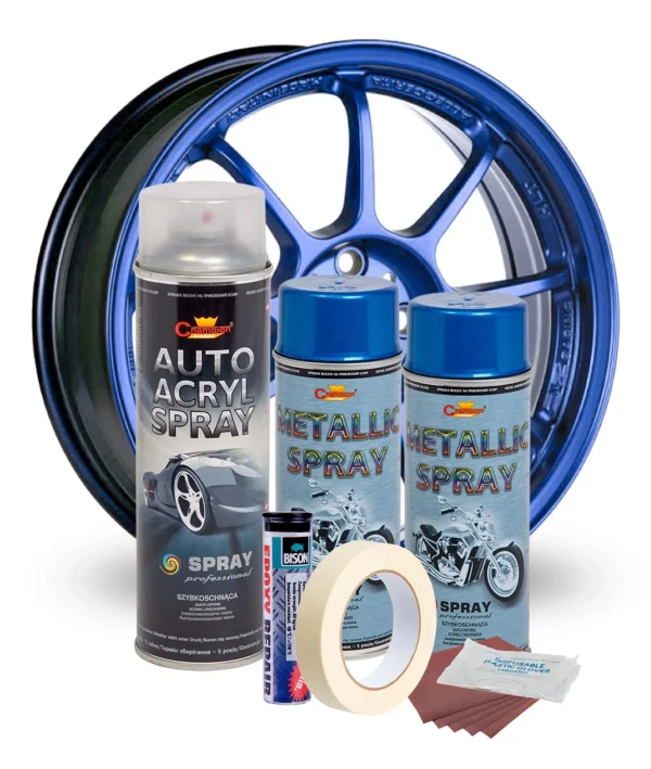 Kit complet reparatie si vopsire jante culoare Albastru Metalizat, V2