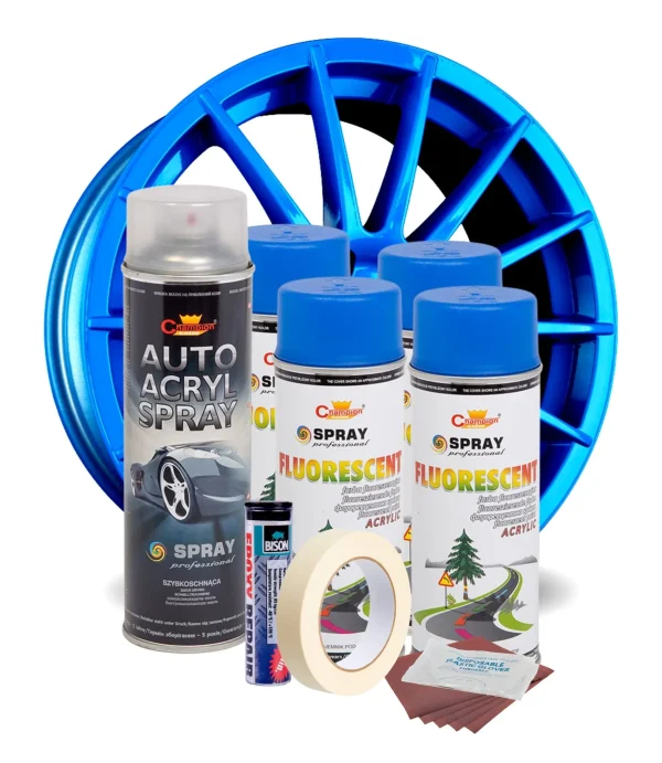 Kit complet reparatie si vopsire jante culoare Albastru Fluorescent, V4