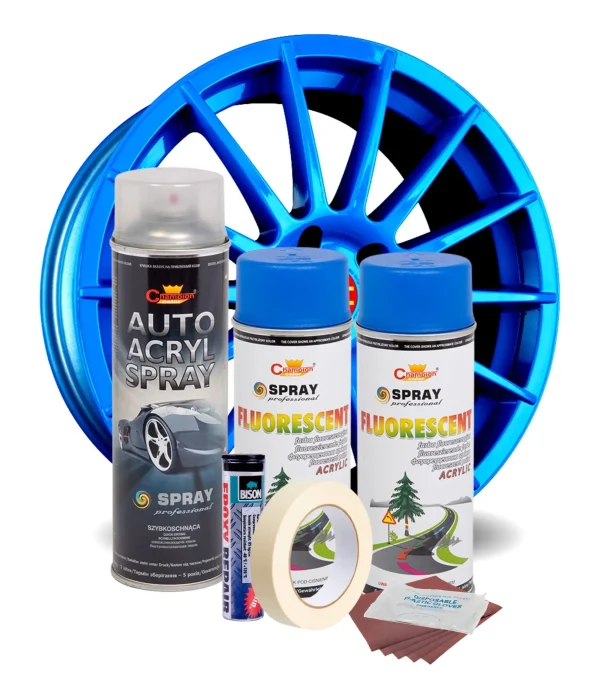 Kit complet reparatie si vopsire jante culoare Albastru Fluorescent, V2