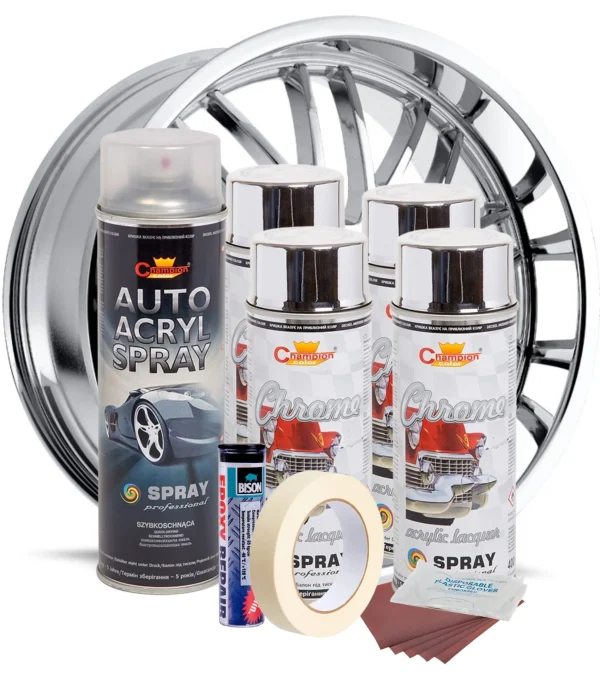 Kit complet reparatie si vopsire jante culoare Crom Metalic, V4
