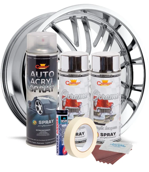 Kit complet reparatie si vopsire jante culoare Crom Metalic, V2