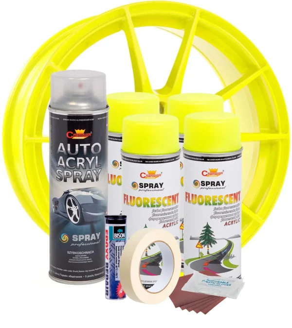 Kit complet reparatie si vopsire jante culoare Galben Fluorescent, V4