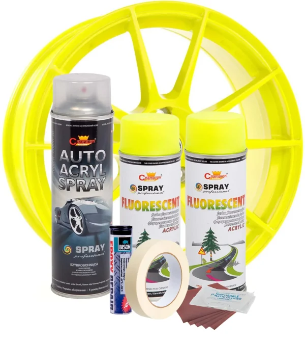 Kit complet reparatie si vopsire jante culoare Galben Fluorescent, V2