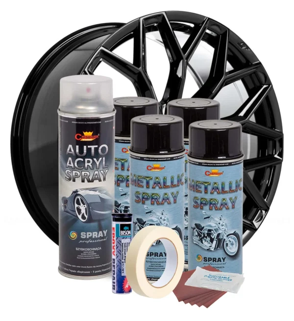 Kit complet reparatie si vopsire jante culoare Negru Metalizat, V4