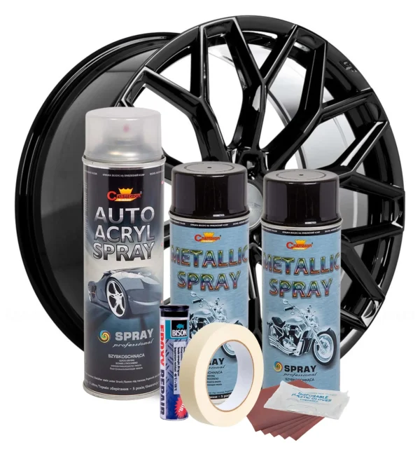 Kit complet reparatie si vopsire jante culoare Negru Metalizat, V2
