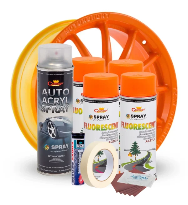 Kit complet reparatie si vopsire jante culoare Orange Fluorescent, V4