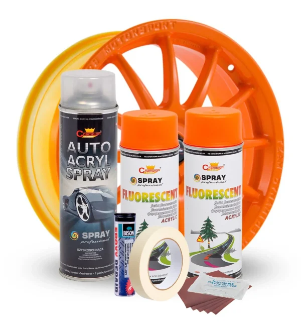 Kit complet reparatie si vopsire jante culoare Orange Fluorescent, V2