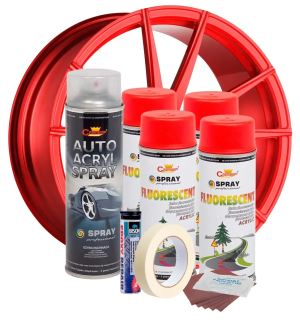 Kit complet reparatie si vopsire jante culoare Rosu Fluorescent, V4