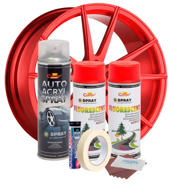 Kit complet reparatie si vopsire jante culoare Rosu Fluorescent, V2