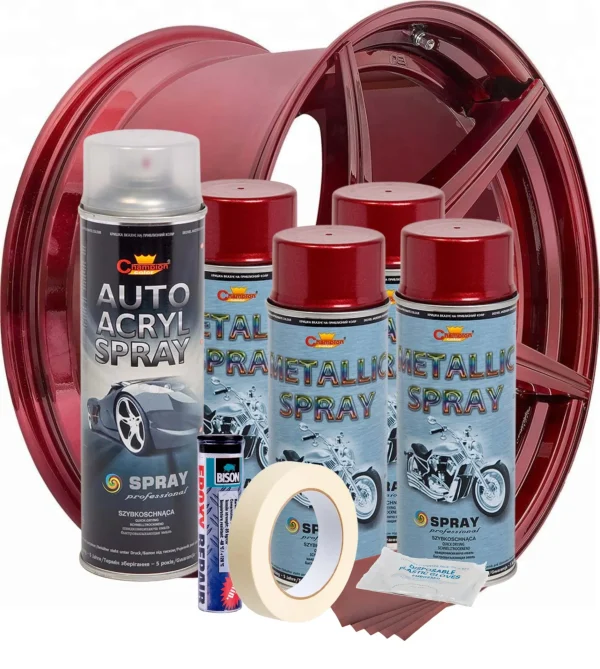 Kit complet reparatie si vopsire jante culoare Rosu Burgundy Metalizat, V4