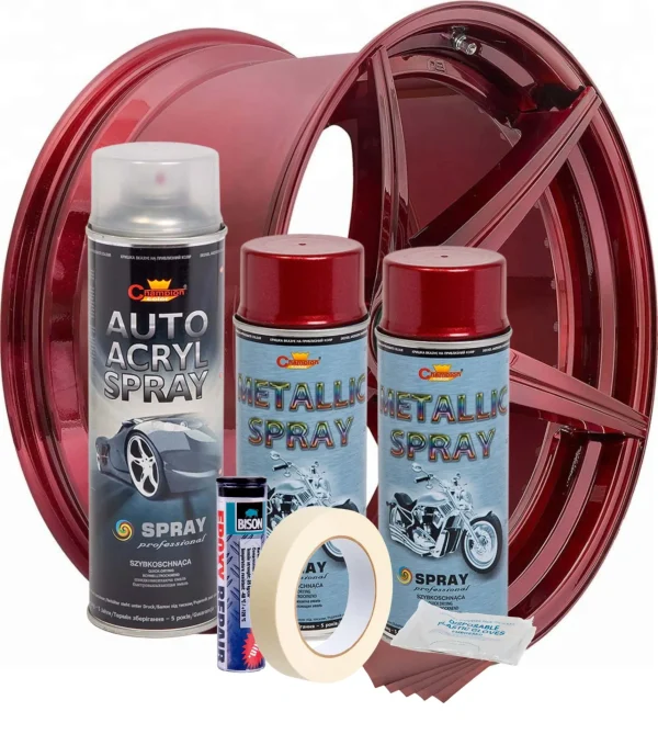 Kit complet reparatie si vopsire jante culoare Rosu Burgundy Metalizat, V2