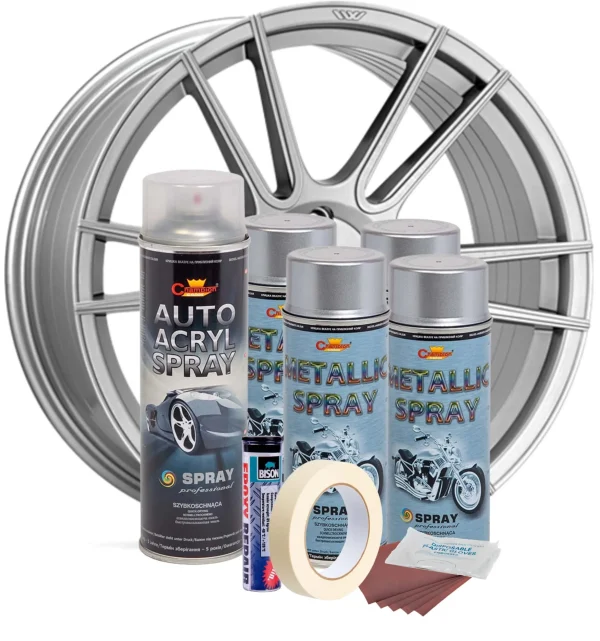Kit complet reparatie si vopsire jante culoare Argintiu Metalizat, V4
