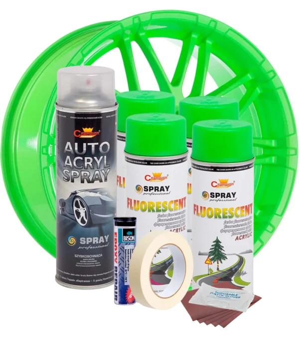 Kit complet reparatie si vopsire jante culoare Verde Fluorescent, V4
