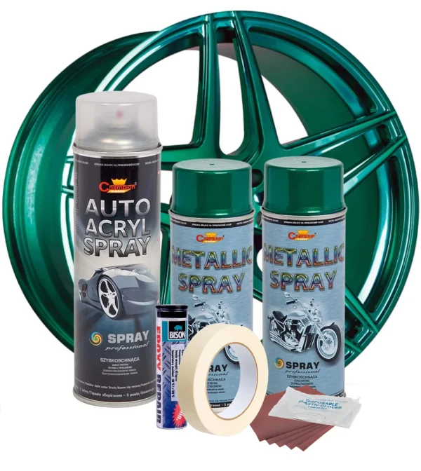 Kit complet reparatie si vopsire jante culoare Verde Metalizat, V2