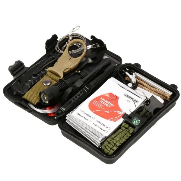 Kit turistic, supravietuire, multifunctional, cu trusa, set 21 piese, 20x11x5 cm, Springos