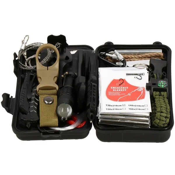 Kit turistic, supravietuire, multifunctional, cu trusa, set 21 piese, 20x11x5 cm, Springos