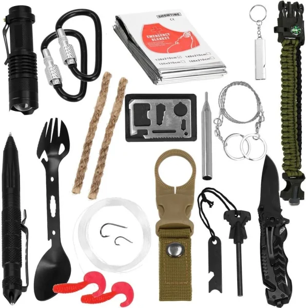 Kit turistic, supravietuire, multifunctional, cu trusa, set 21 piese, 20x11x5 cm, Springos
