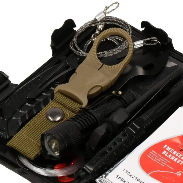 Kit turistic, supravietuire, multifunctional, cu trusa, set 21 piese, 20x11x5 cm, Springos