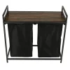 Cos mare de rufe cu doua compartimente, cu raft si blat din lemn, model LOFT, culoare neagra