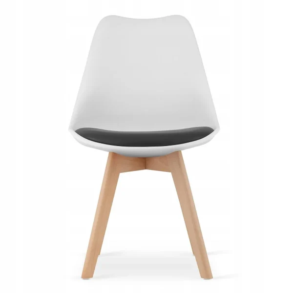 Scaun bucatarie/living, Artool, Mark, PP alb, picioare lemn natur, perna piele ecologica neagra, 49x43x82 cm