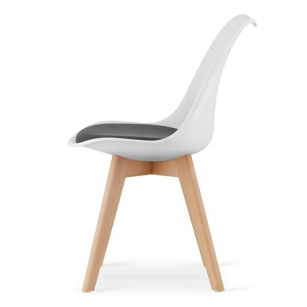 Scaun bucatarie/living, Artool, Mark, PP alb, picioare lemn natur, perna piele ecologica neagra, 49x43x82 cm