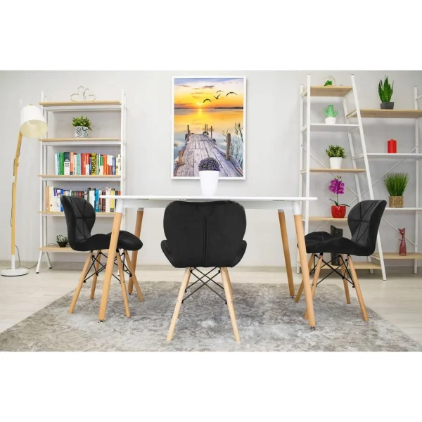 Scaun stil scandinav, Artool, Lago, catifea neagra, picioare lemn natur, 48x43x74 cm