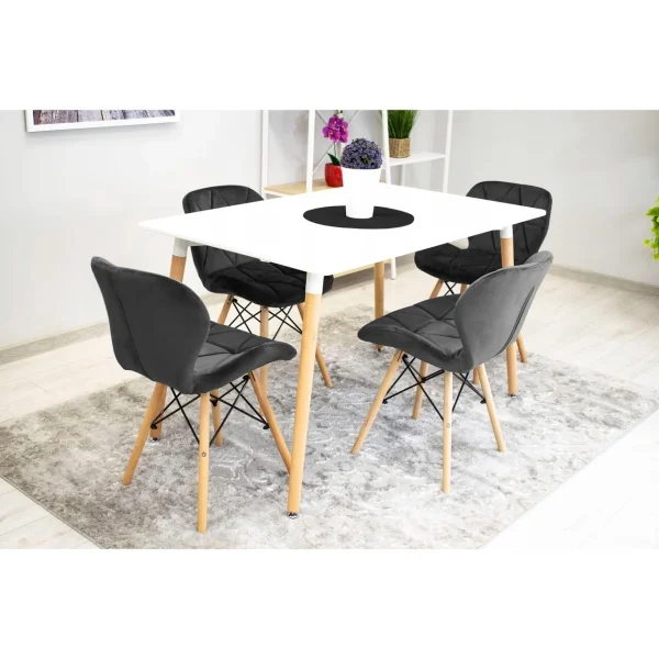 Scaun stil scandinav, Artool, Lago, catifea neagra, picioare lemn natur, 48x43x74 cm