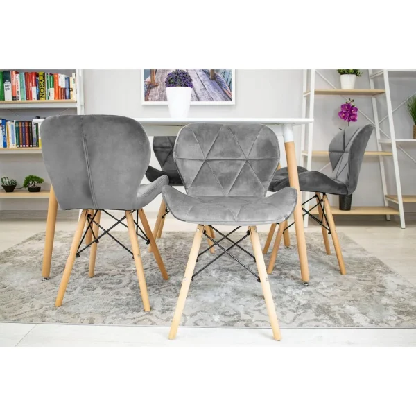 Scaun stil scandinav, Artool, Lago Velvet, catifea gri, picioare lemn natur, 48x52.5x74 cm