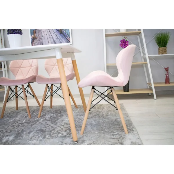 Scaun stil scandinav, Artool, Lago, catifea roz, picioare lemn natur, 48x43x74 cm