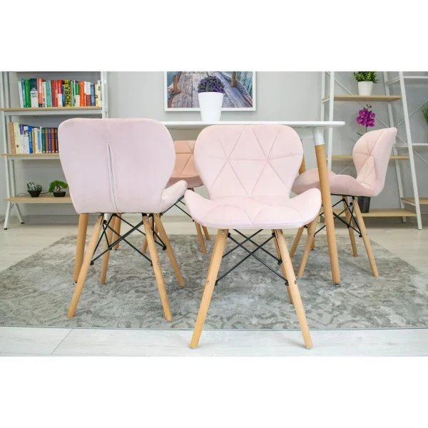 Scaun stil scandinav, Artool, Lago, catifea roz, picioare lemn natur, 48x43x74 cm