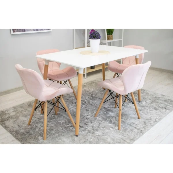 Scaun stil scandinav, Artool, Lago, catifea roz, picioare lemn natur, 48x43x74 cm