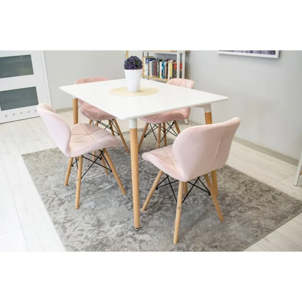 Scaun stil scandinav, Artool, Lago, catifea roz, picioare lemn natur, 48x43x74 cm