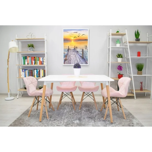 Scaun stil scandinav, Artool, Lago, catifea roz, picioare lemn natur, 48x43x74 cm