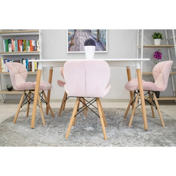 Scaun stil scandinav, Artool, Lago, catifea roz, picioare lemn natur, 48x43x74 cm