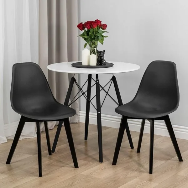 Scaun bucatarie/living, Artool, Kito, PP negru, picioare lemn negru, 46x54.5x80 cm